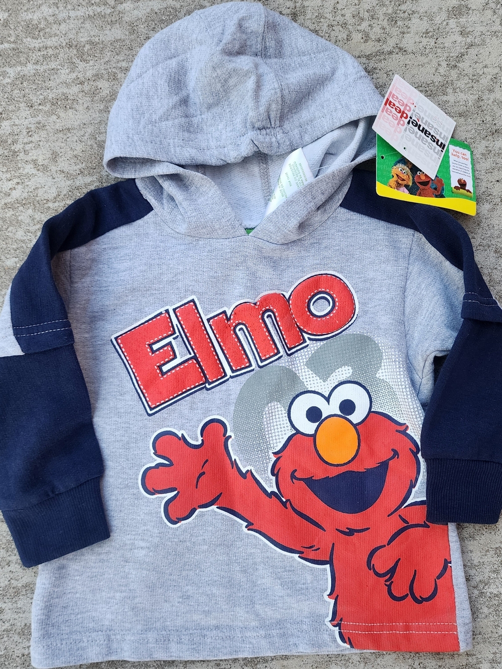 NWT Sesame Street Elmo Gray Navy Hooded Long-Sleeve Top, Sz 18M
